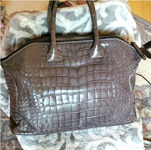 Zagliani Tote Tomodachi Shiny Crocodile Gray Bag